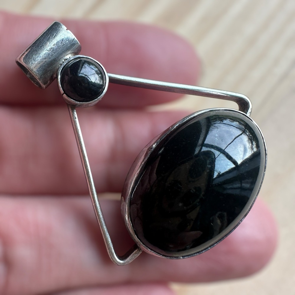 Vintage JadeMaya Slide Pendant 1.5 Inch Neprhite Geometric 925‎ Sterling 9.5g